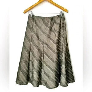 Vintage 90s Womens Brown Aline Flare Striped Retro Fairy Grunge Midi Skirt Small